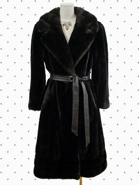 SPORTOWNE dark brown faux fur vintage long coat with belt